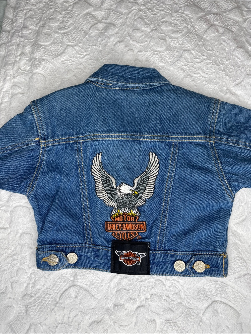 Harley-Davidson Kids  Blue Denim Jacket with Orange Logo size 12 months vintage!